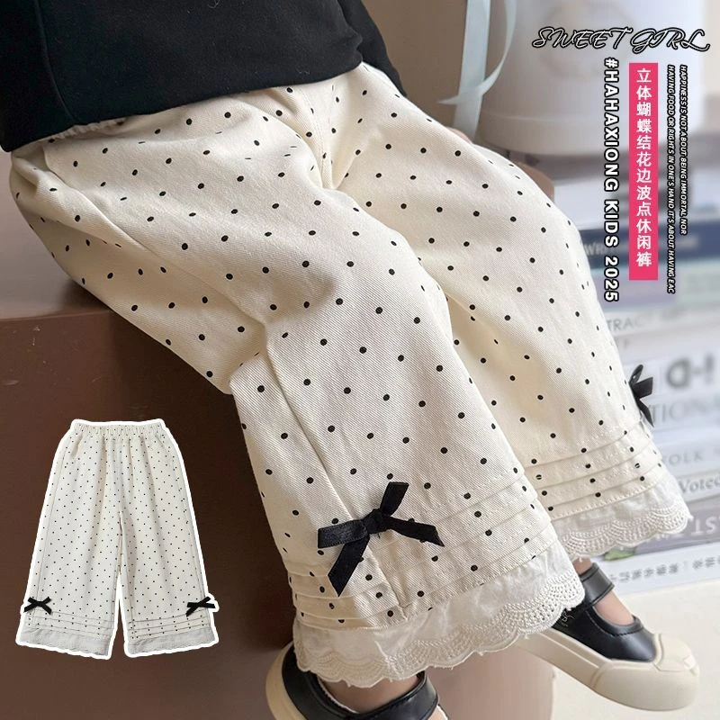 韩版运动裤春秋洋气波点阔腿立体夏季短裤女长裤休闲女童