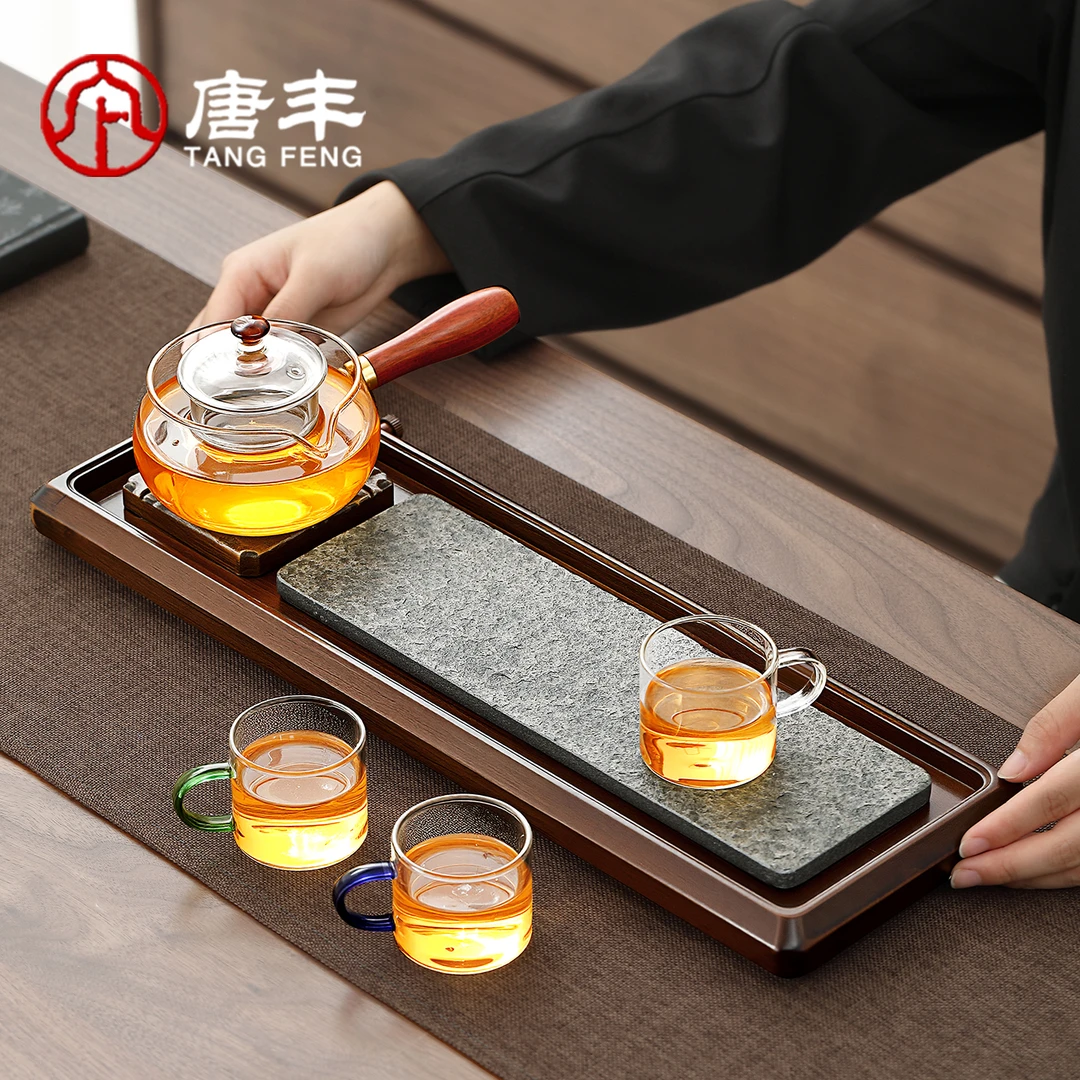 唐丰玻璃茶具茶台一整套家用年轻人泡茶专用小套装乌金石小型茶台