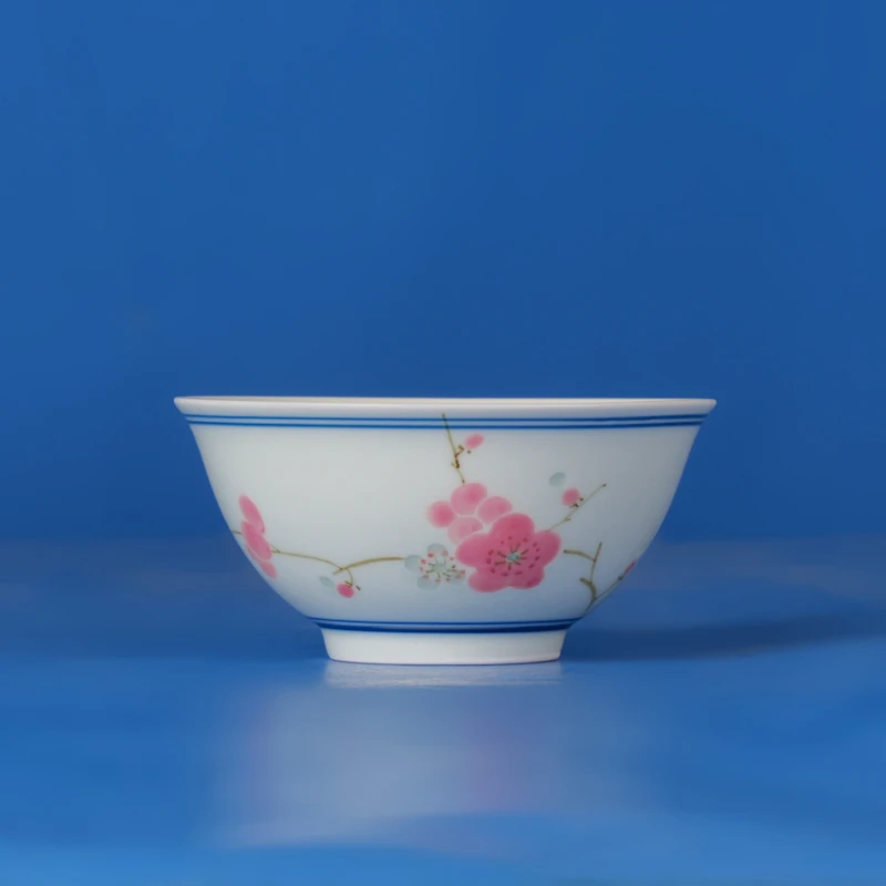 UY古窑圣火翠竹红梅玲珑3.5寸小碗 gyyq-12