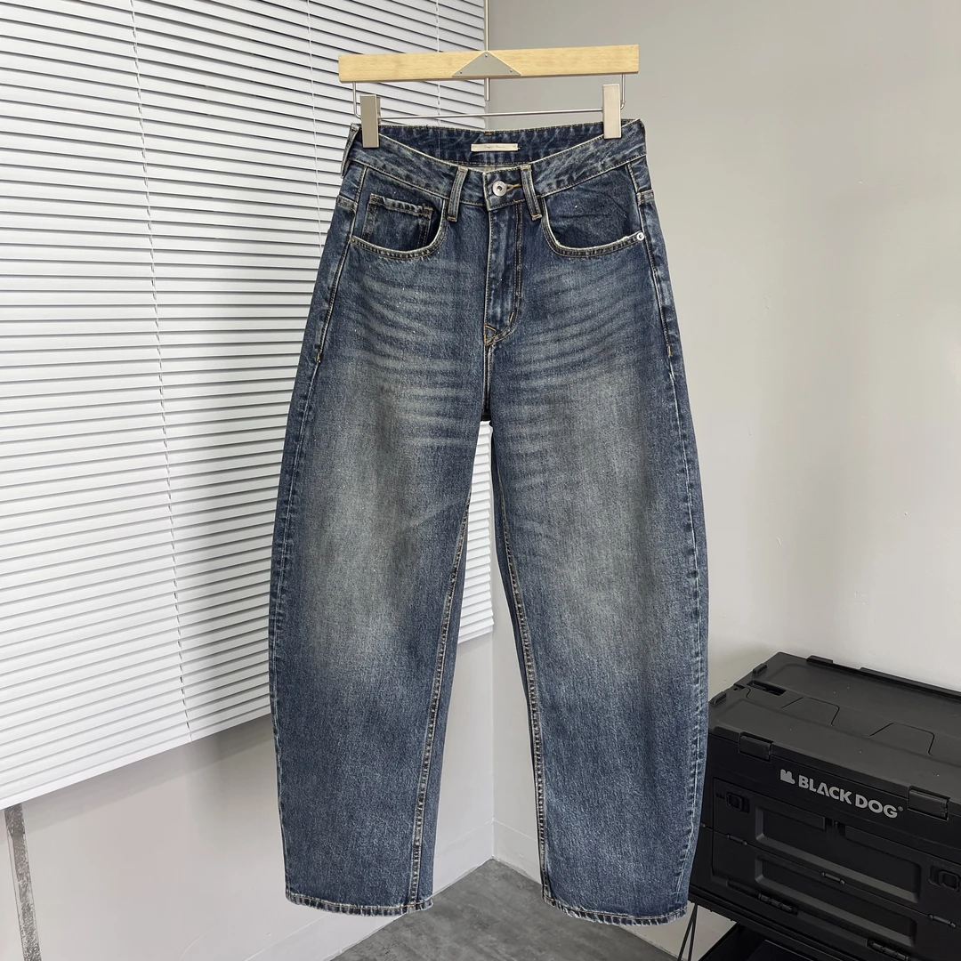 2025秋季新款潮牌男士直筒牛仔裤痞帅时尚水洗蓝色阔腿宽松香蕉裤