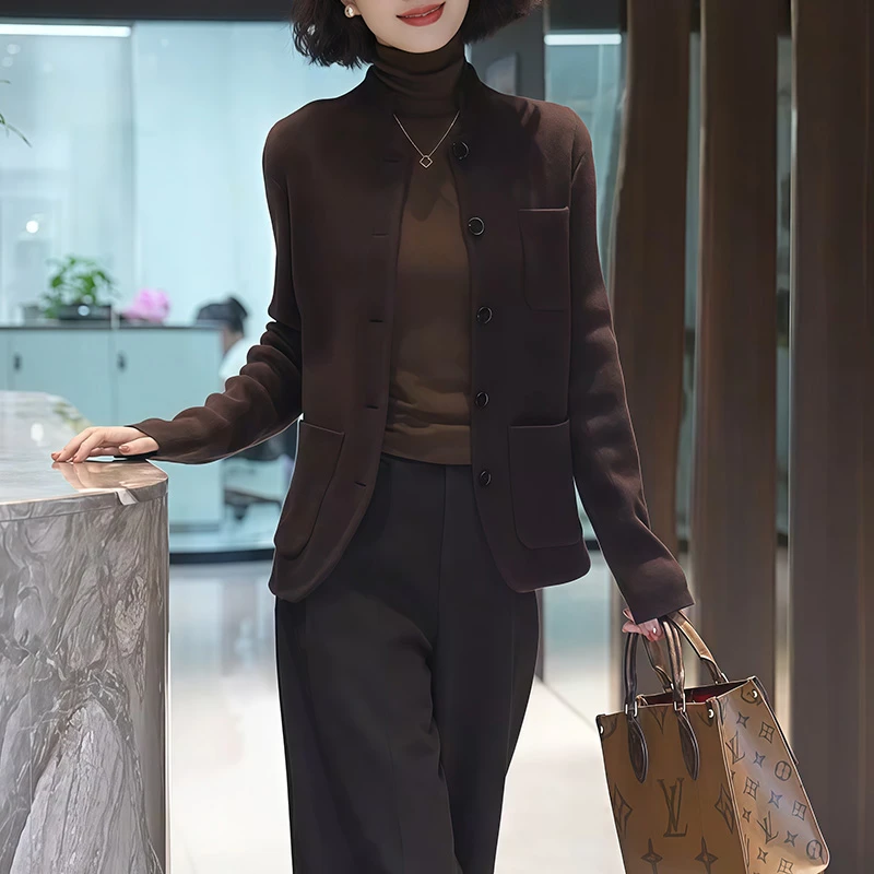 时尚洋气软糯舒适保暖针织衫上衣女2025秋冬新款通勤风针织衫外套