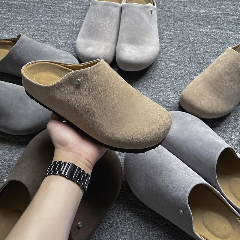 复古勃肯鞋男款包头拖鞋一脚蹬夏季透气反绒皮外穿cleanfit穆勒鞋