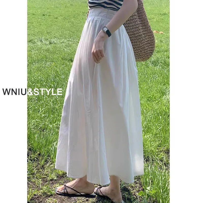 白色百褶半身裙女夏季长款温柔风仙女长裙小个子高腰显瘦a字伞裙