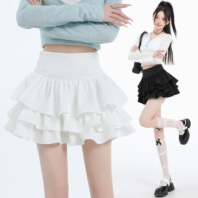 纯欲芭蕾风辣妹白色蛋糕裙女夏季小个子高腰显瘦A字蓬蓬半身短裙