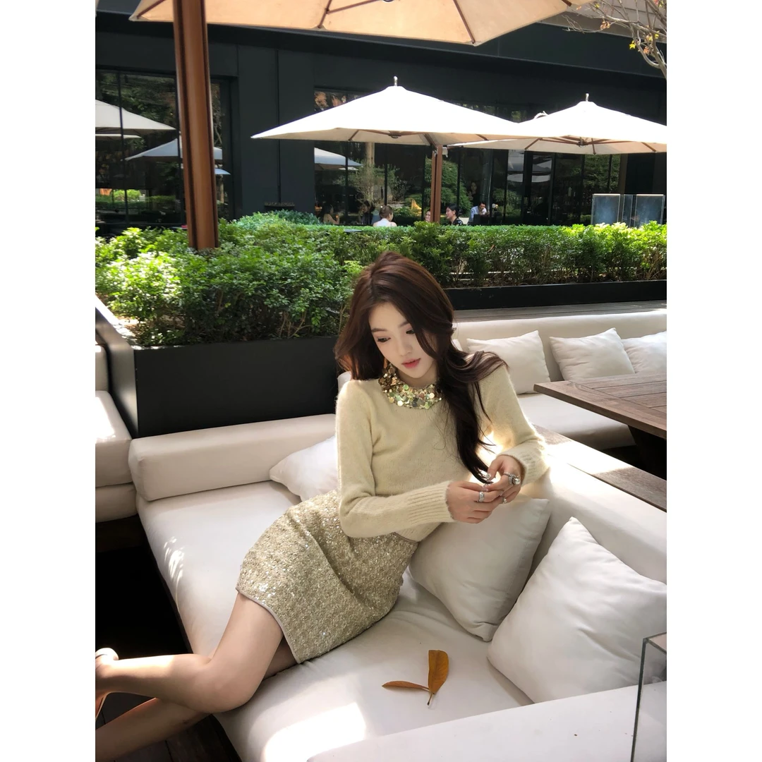 【月光少女】气质设计感针织法式修身显瘦秋冬长袖上衣TT1003