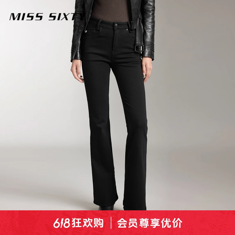 Miss Sixty秋季新款牛仔裤女复古微喇小黑裤弹力修身显瘦百搭