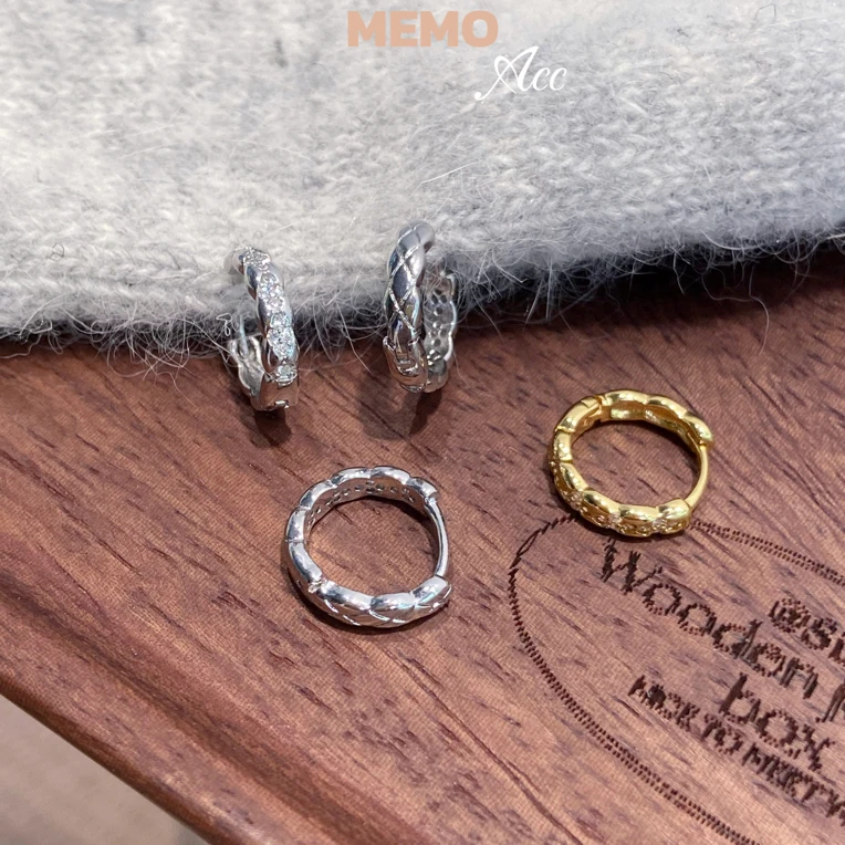 铜合金锆石耳饰 E231 双面菱格纹 秋冬氛围感设计感耳圈耳扣