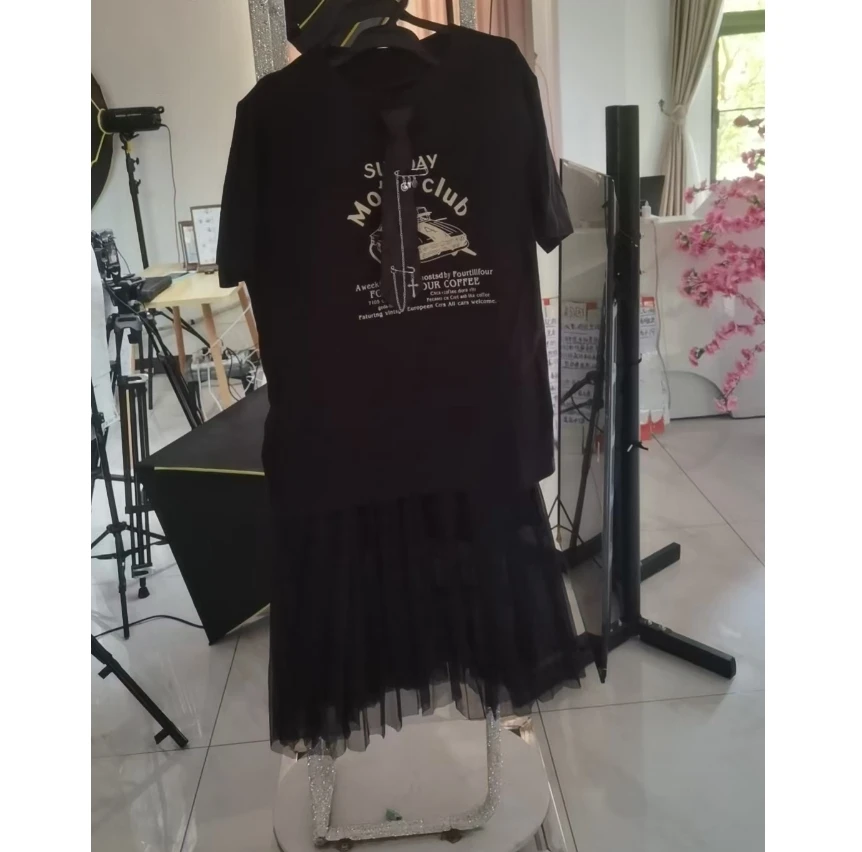 T9919短袖上衣连衣裙2件套装