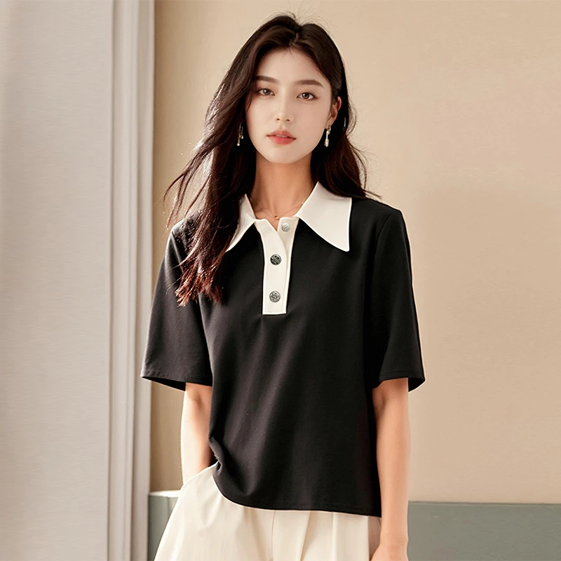 【檬】休闲显瘦遮肉短袖polo领T恤2025春季新款专柜撤柜女装
