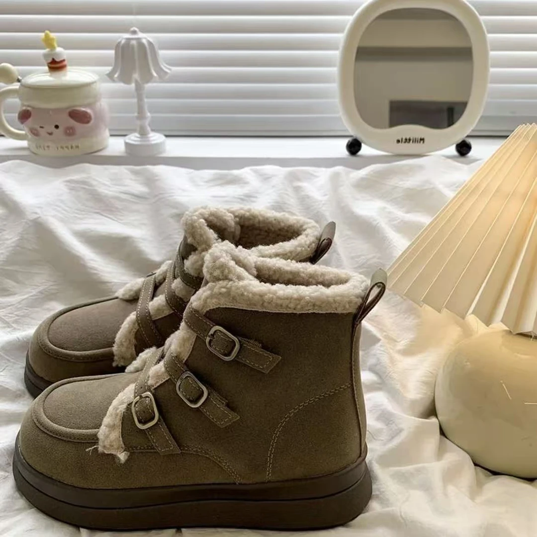 马丁靴女款2025冬季雪地靴厚底加绒加厚保暖棉鞋百搭勃肯短靴06