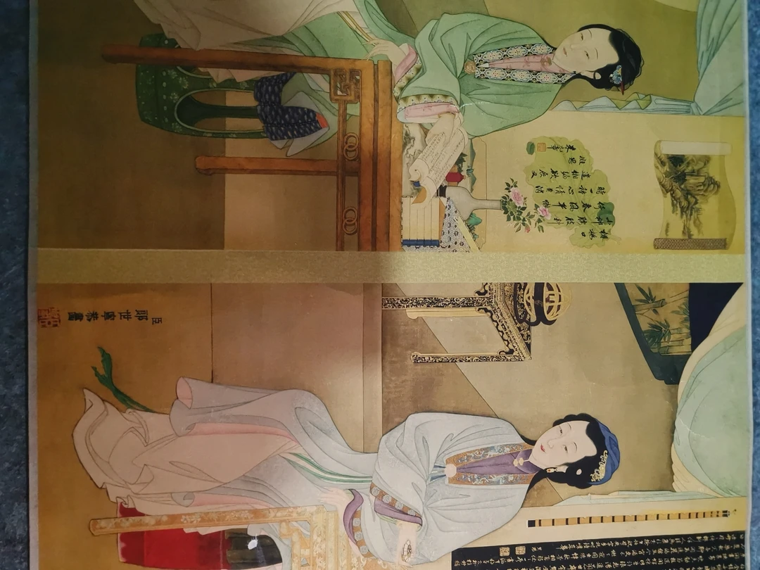 手卷仕女图装饰画，手工装裱，复刻古画