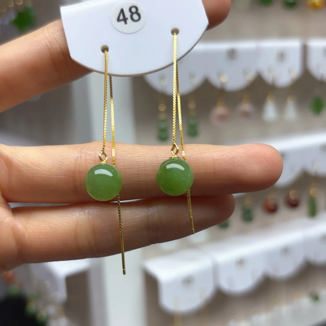 和田玉银S925镶嵌耳饰