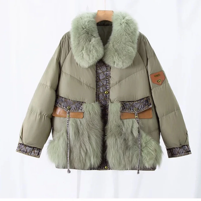 5061内心璀璨如星的你 秋冬人造毛牛仔拼接羽绒服