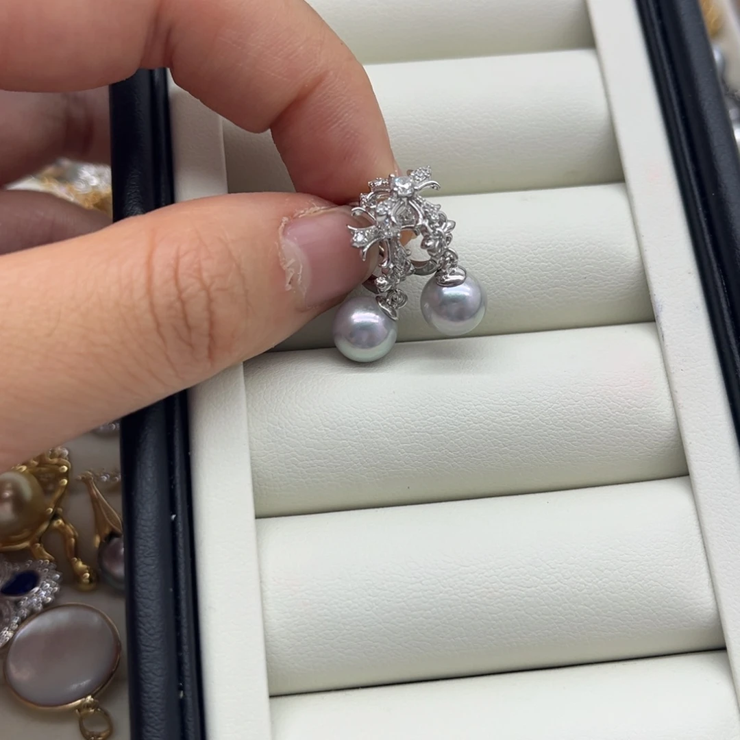 银S925镶嵌海水珍珠耳饰