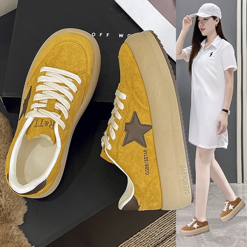 厚底星星板鞋女2025年春季新款做旧拼色小脏鞋复古百搭休闲运动鞋