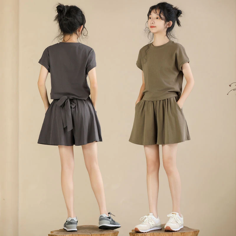 女童纯棉运动短裤套装夏季女孩炸街宽松裙裤中大童阔腿裤子两件套