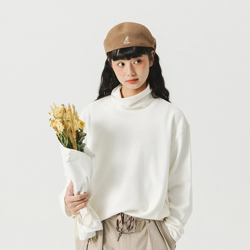 BLUE蓝岐2022秋新款重磅双面德绒高领打底长袖T恤情侣卫衣男