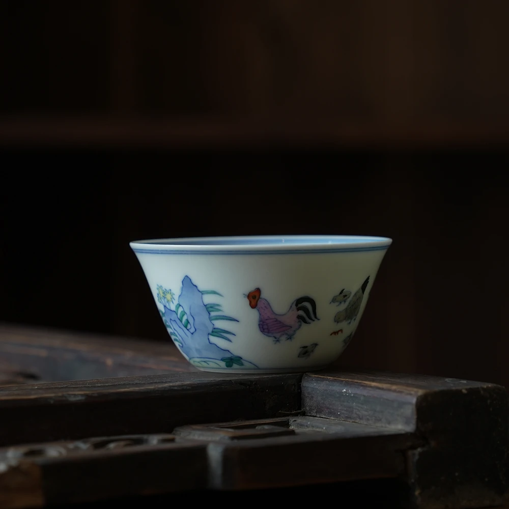2只装！！！｜入门级仿成化明斗彩加青花鸡缸对杯