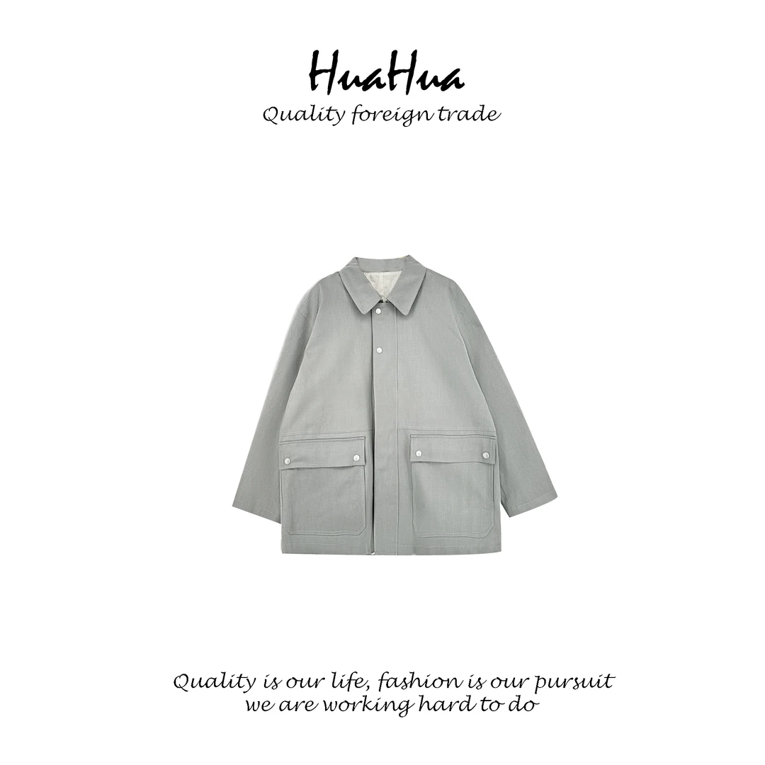 HUABJ 【复古回潮】100%棉 ROW风砂洗棉翻领廓形夹克外套 BJ9386