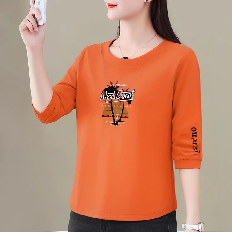 纯棉中年大码七分袖t恤女春夏季新款韩版宽松显瘦遮肉上衣打底衫