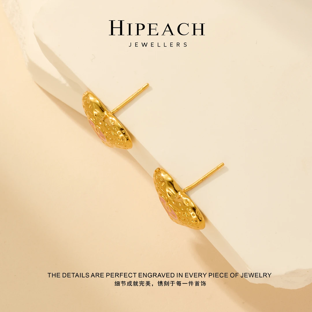 镀K金 爱心肌理纹耳钉HTW0052 HTW0053