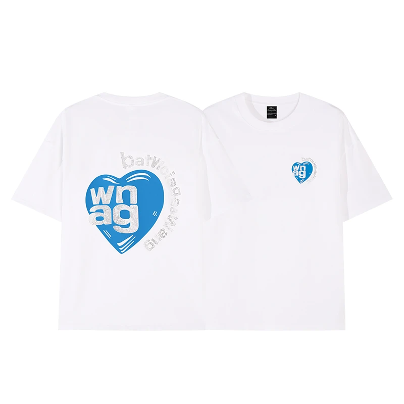 2025春夏季新款重磅纯棉男女同款WANG烫钻恤短袖A78