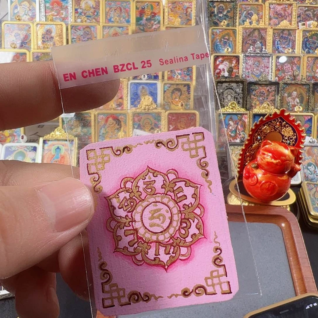 吊坠崔*纯手绘唐卡粉六字