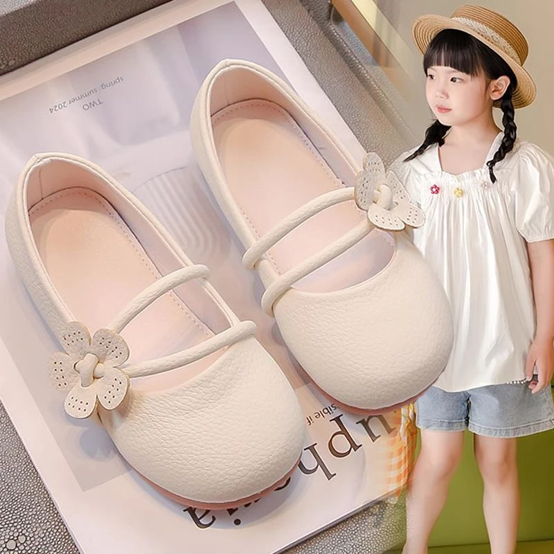 FAVMARTHA女童小皮鞋平底2025新款配裙子花朵单鞋演出软底软底一