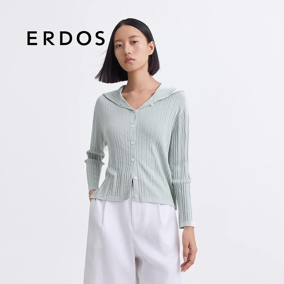 ERDOS条纹真丝时尚轻薄开衫百搭新款上衣针织衫长袖秋季修身连帽