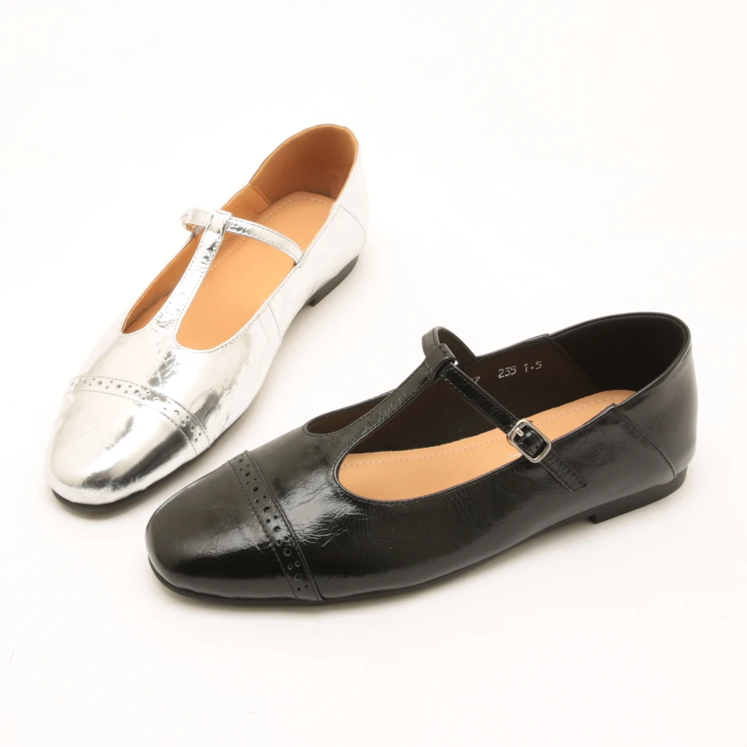 6518春夏新款法式圆头T字扣带平底玛丽珍鞋女舒适软底芭蕾单鞋