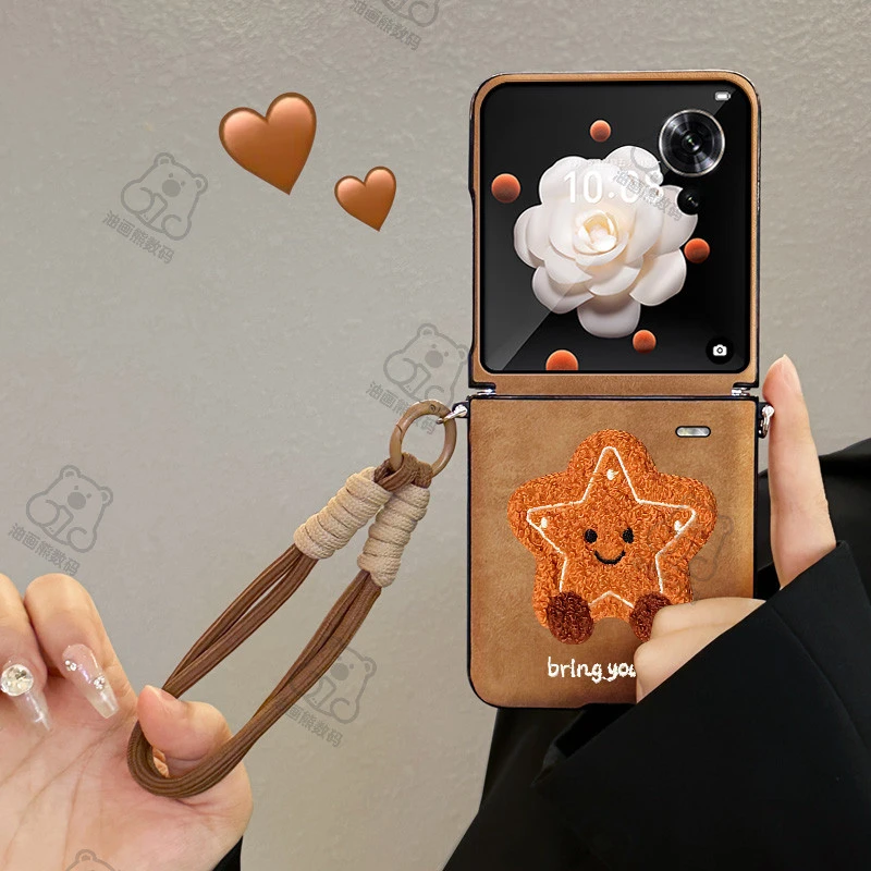 油画熊适用于荣耀MagicVflip2手机壳折叠小众秋冬挂绳高颜值可爱