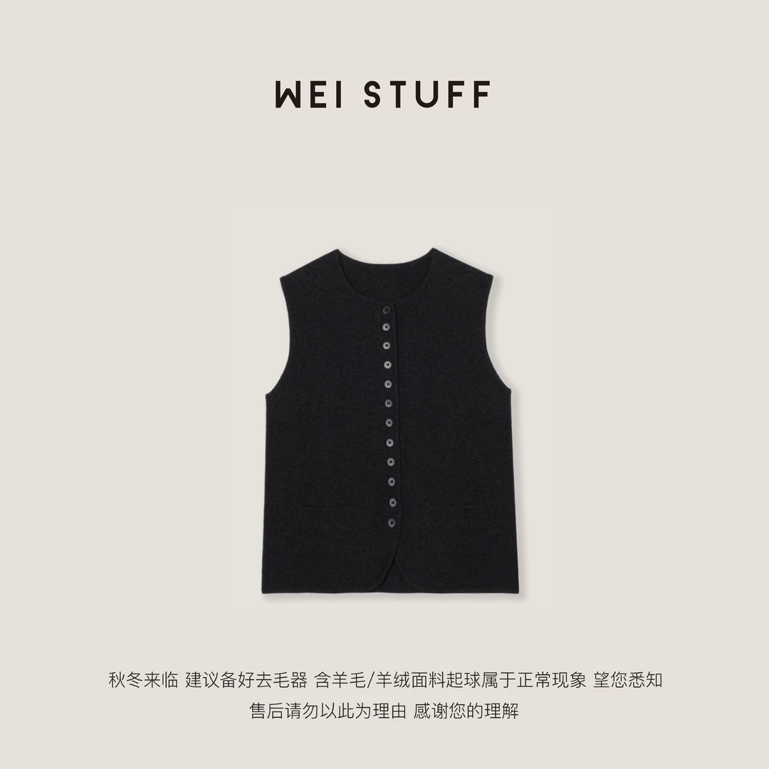 WEI STUFF  “羊城旧事” 100绵羊毛时尚气质圆领针织马甲 9659.