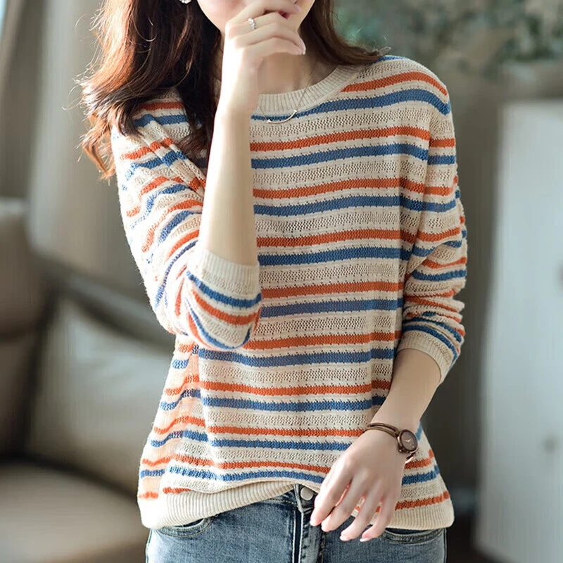 LXZZ0080拉夏贝尔针织衫女2025春新款女长袖圆领薄款打底衫毛衣女