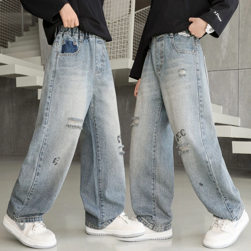 男童春秋款裤子2025新款儿童装春装中大童男孩直筒牛仔裤秋季潮流