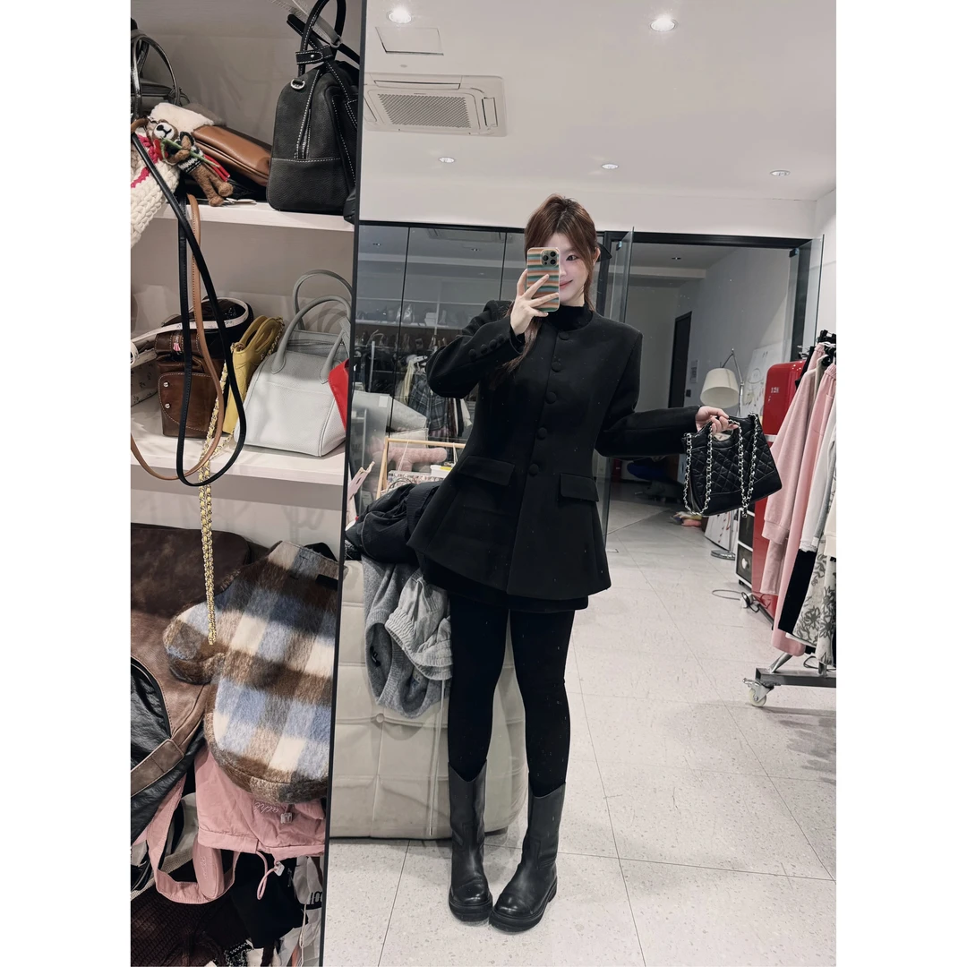 【沙漏腰！】收腰加厚毛呢外套裙+后半截松紧高腰A字短裤套装