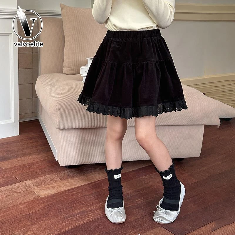 VALVOELITE女童半身裙夏季2025年新款中大童百搭洋气蕾丝百褶裙子