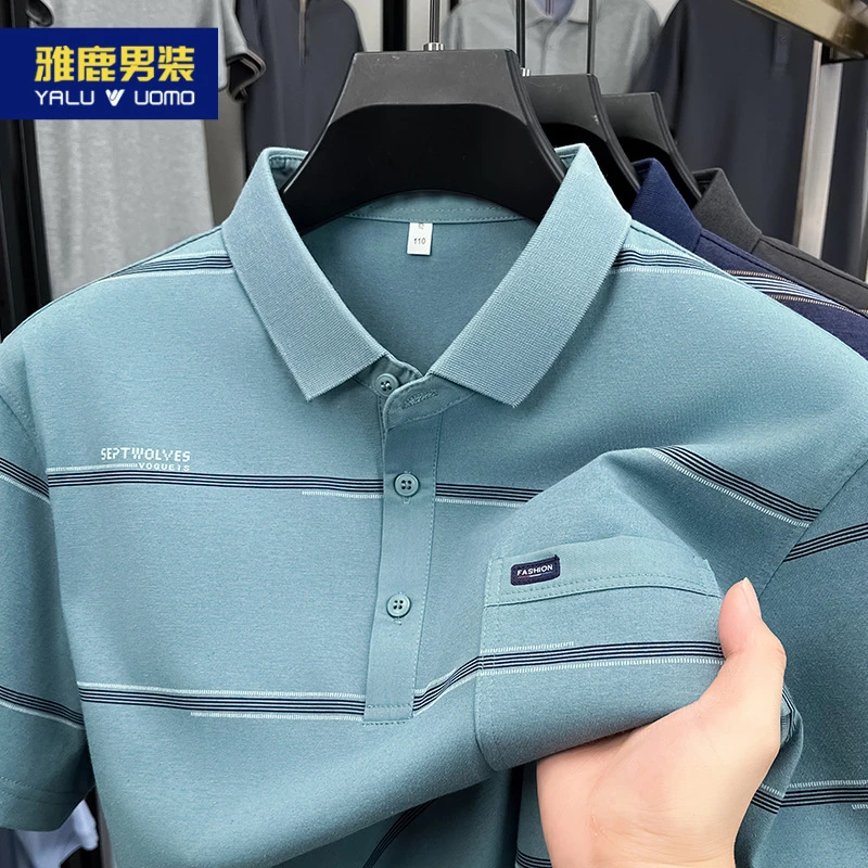 雅鹿男装中年爸爸装夏季短袖T恤男士休闲polo衫半袖中老年人上衣