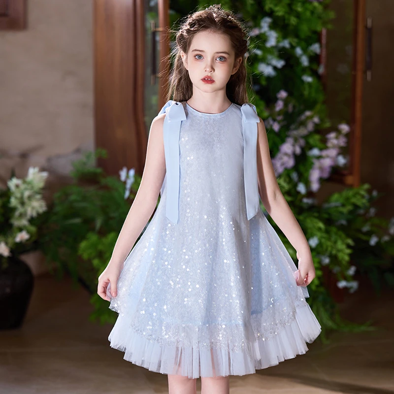 女童2025夏装艾莎连衣裙小女孩洋气公主裙儿童生日花童薄款礼服裙