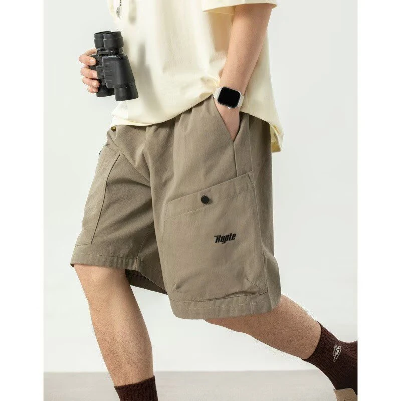 五分裤夏季立体口袋刺绣工装短裤高街潮牌休闲宽松裤子美式运动男