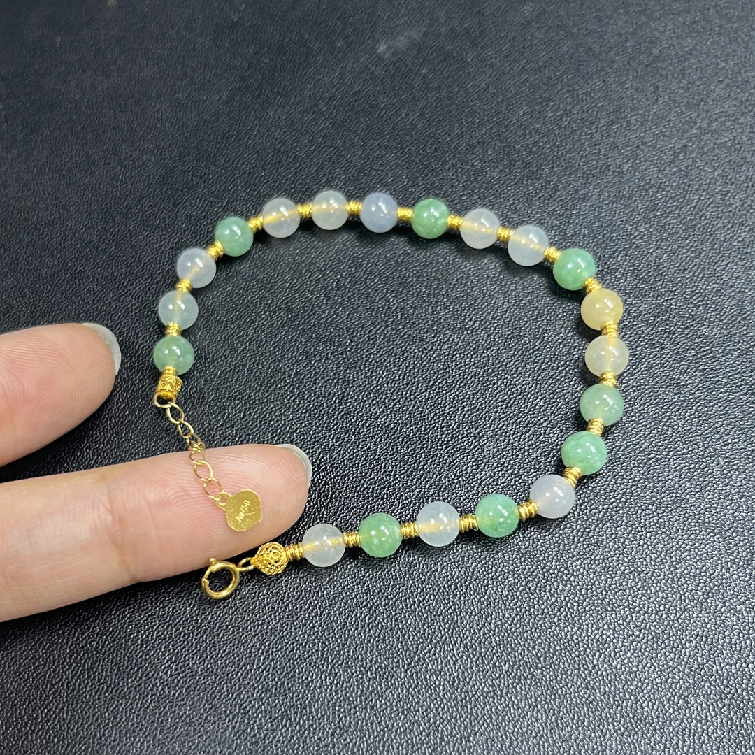 于于珠宝-天然A货缅甸翡翠手串冰种玉石珠串5.4mm