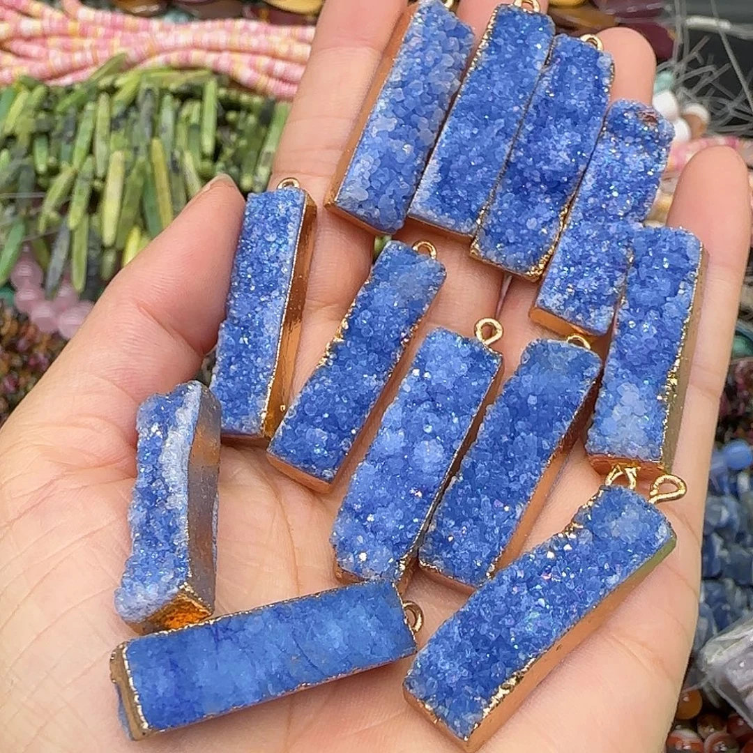 玛瑙/玉髓合金珠宝半成品晶牙吊坠一个长方形蓝紫