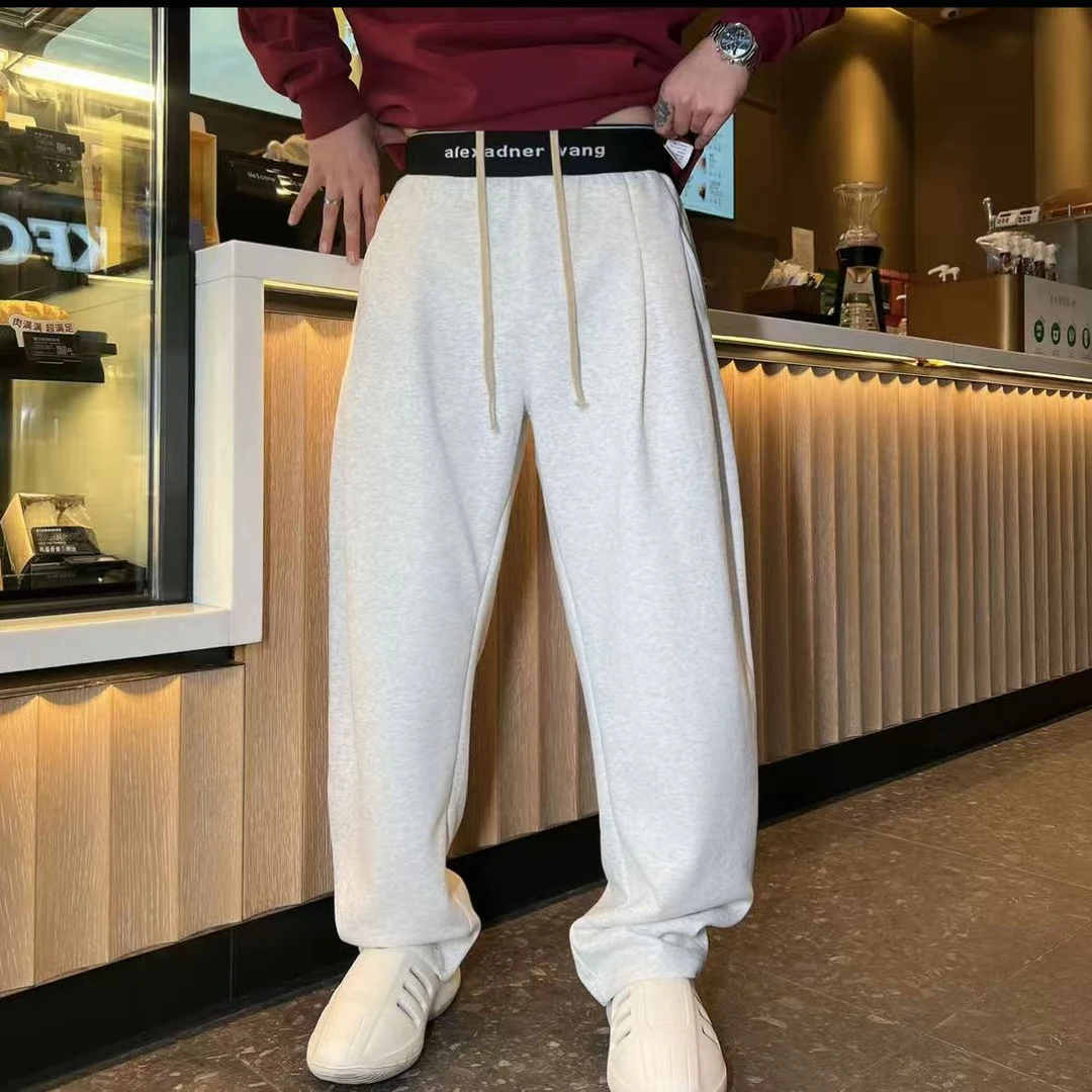 秋季新款百搭极简风纯色休闲长裤男抽绳拼接腰头显瘦秋季