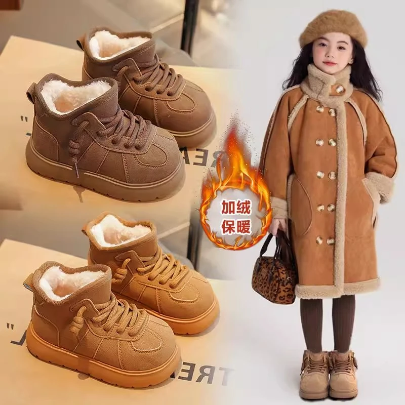 ABC女童雪地靴短靴2025冬季男童加绒加厚保暖大棉靴儿童防滑棉鞋