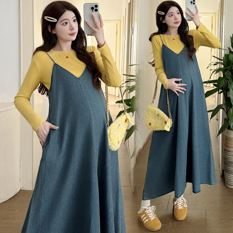 「圈圈优选」2025春秋新款外穿韩版孕妇连衣裙宽松两件套吊带裙子女