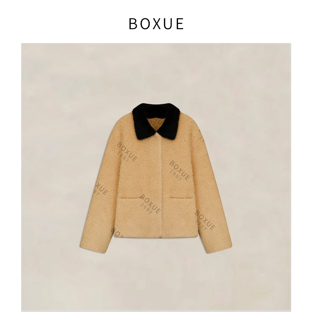 BOXUE“卷卷布偶”2025冬保暖拼色羊毛颗粒绒轻奢 外套#251203W7320