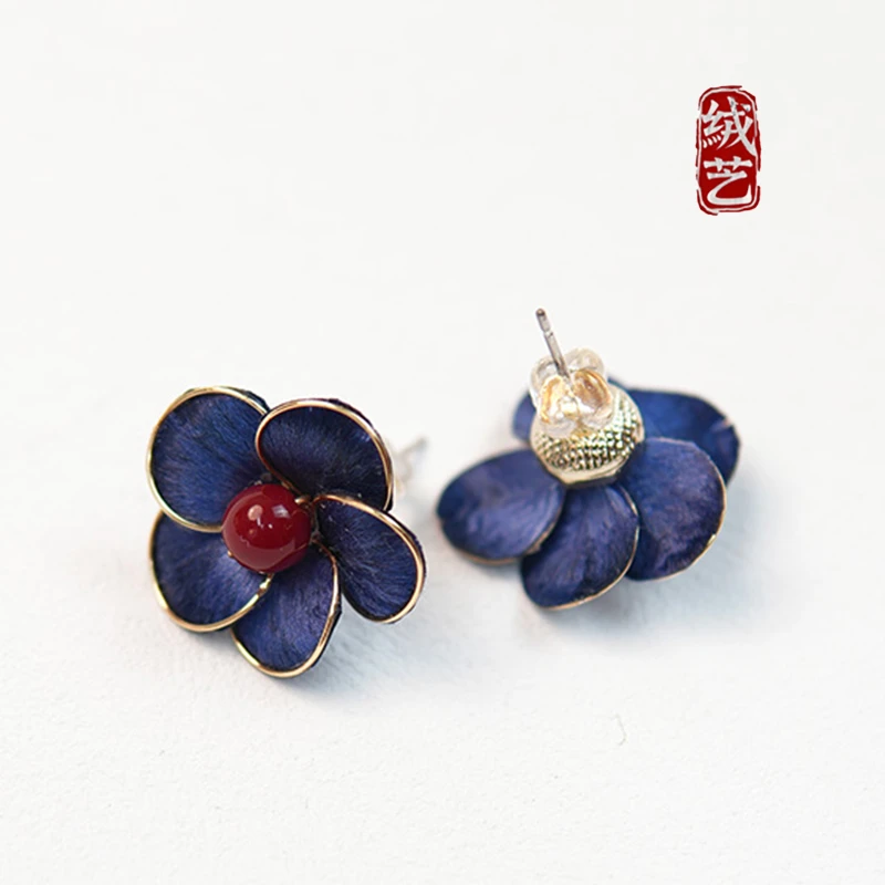 合金耳饰 绒艺『观澜』新中式耳钉绒花耳环独特小众高级感国风耳饰