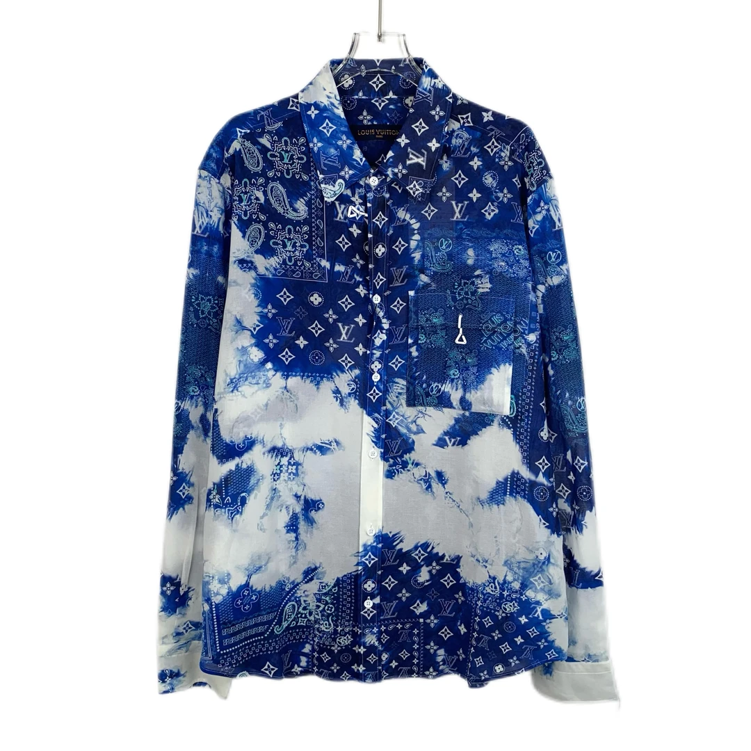 全新未使用 LouisVuitton/路易威登 H14411 22款蓝色满印衬衫XL码