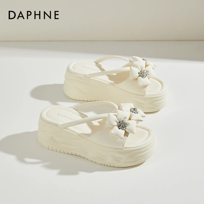 达芙妮松糕厚底拖鞋2025新款夏季外穿仙女风花朵网红百搭时尚凉鞋