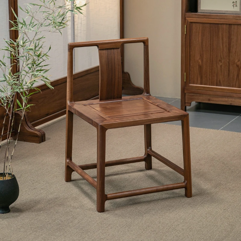 木笙记新中式全实木茶椅黑胡桃木靠背椅茶室家用圈椅客椅休闲椅子