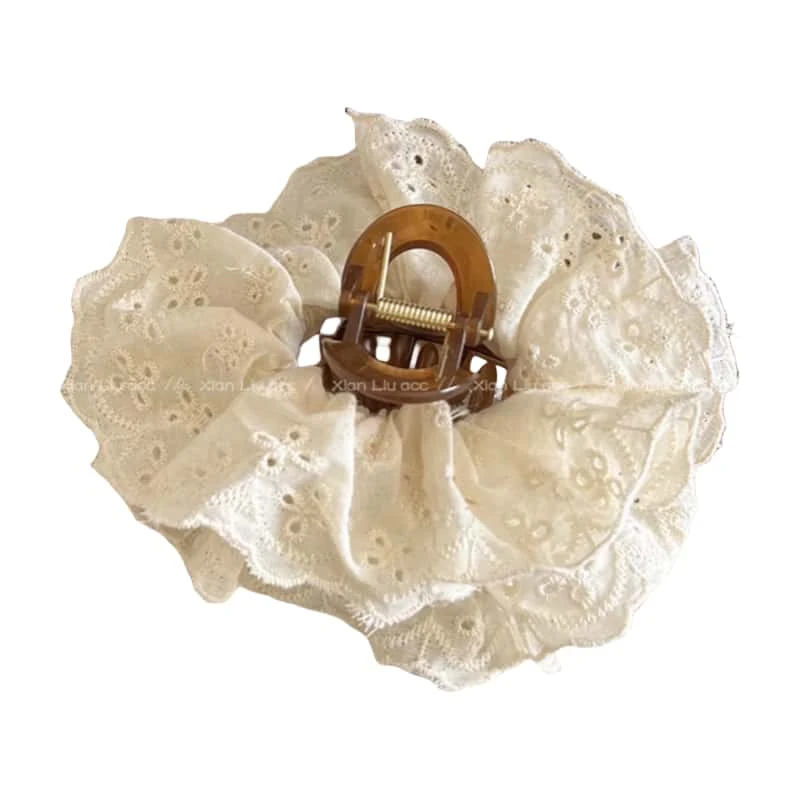 法式复古蕾丝花边头发抓夹女高级感2025新款鲨鱼夹发夹后脑勺发饰